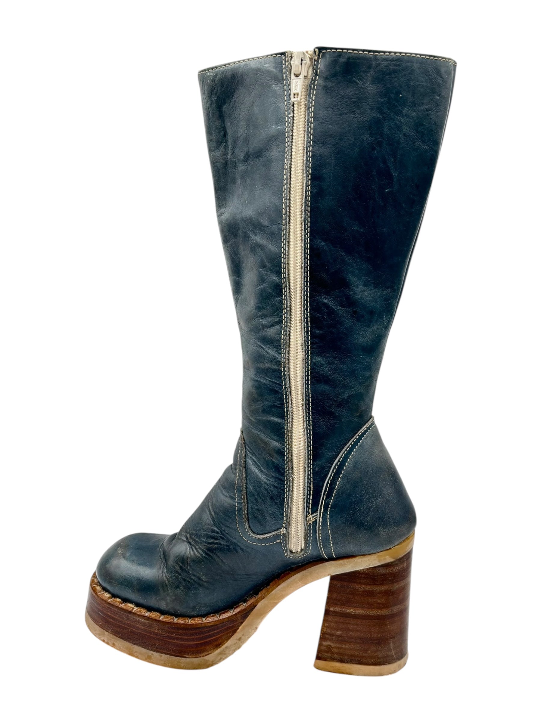 Beautiful vintage 90s Destroy knee high flower block platform boots size 37