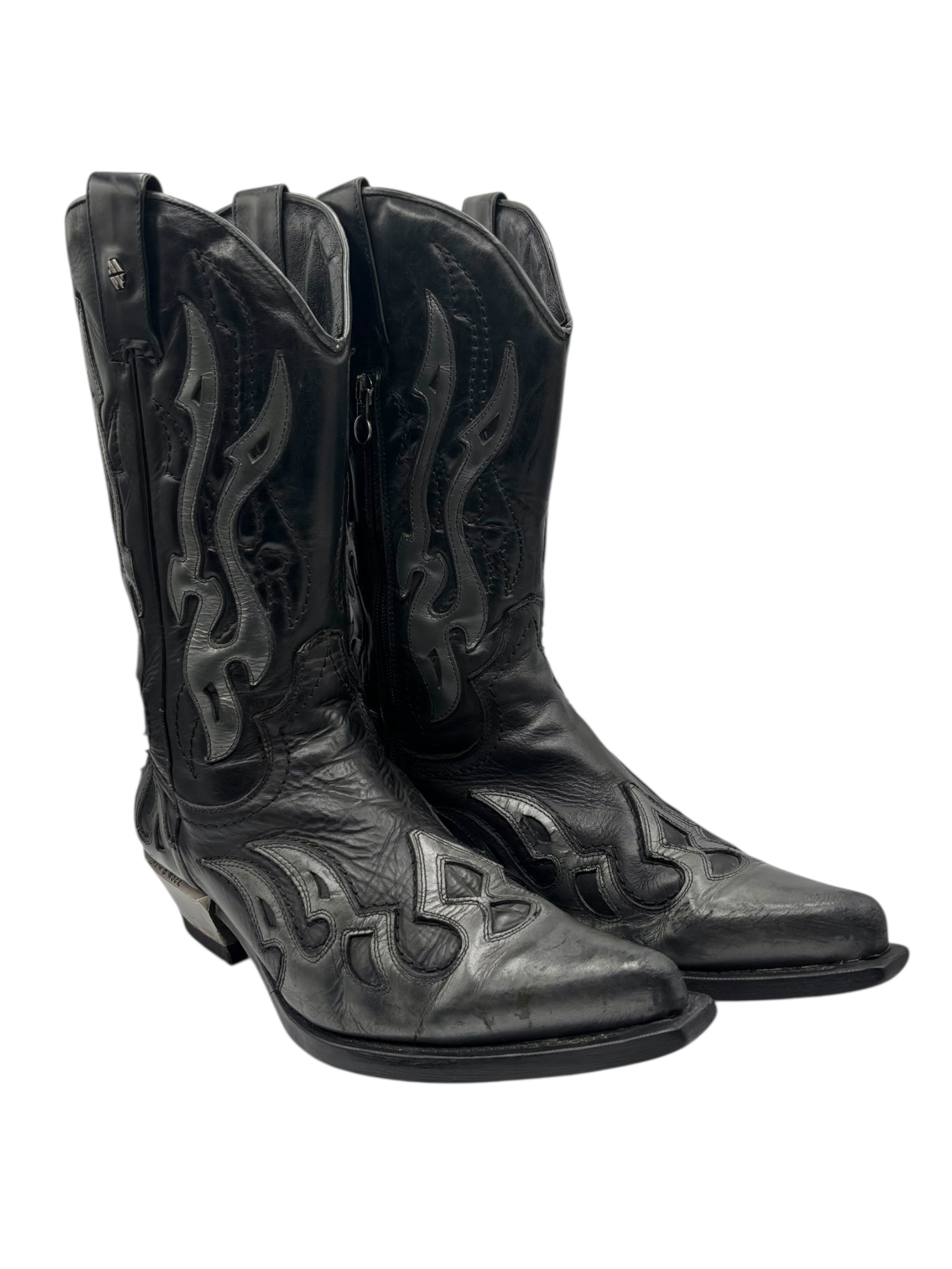 Beautiful vintage New Rock grey flame leather cowboy boots size 42