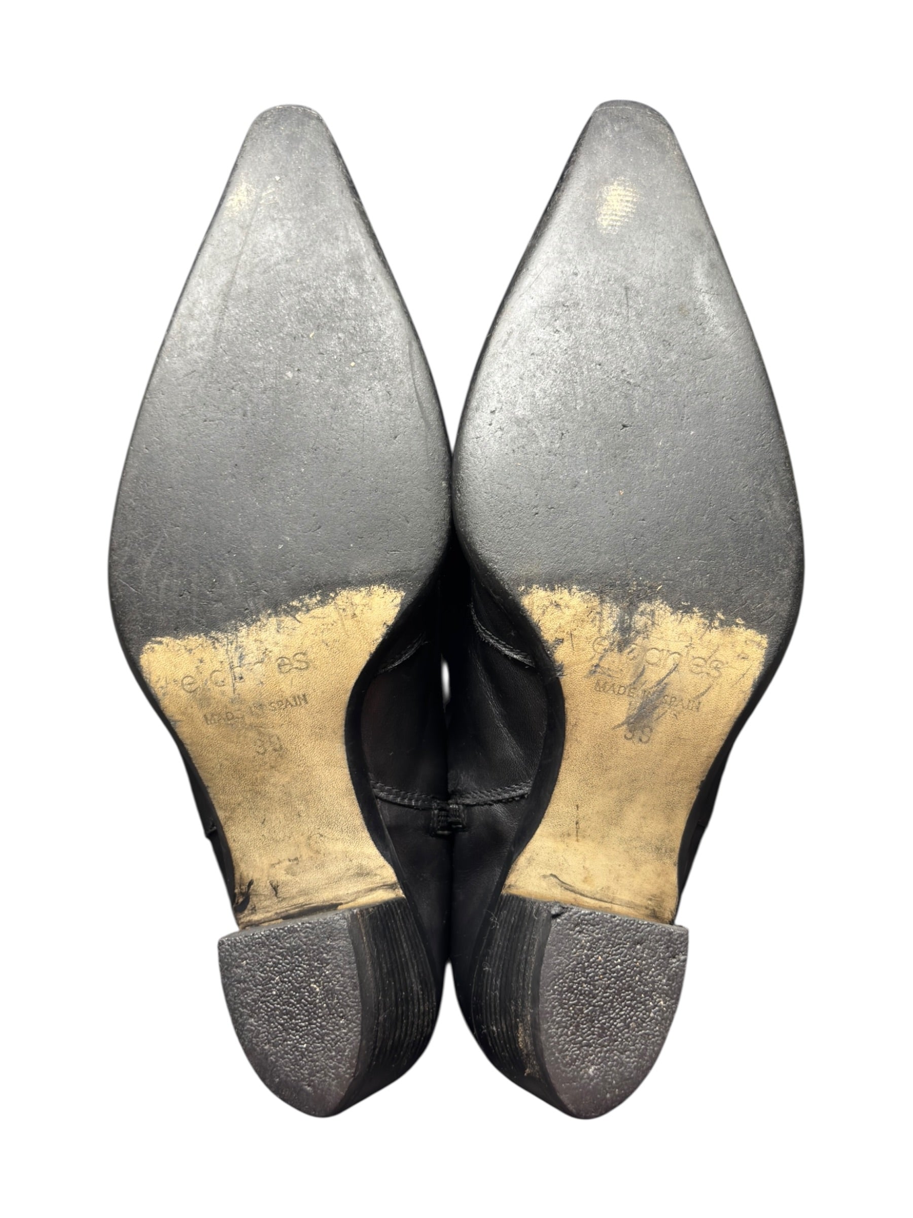 Beautiful vintage El Dantes black leather pointy boots size 39