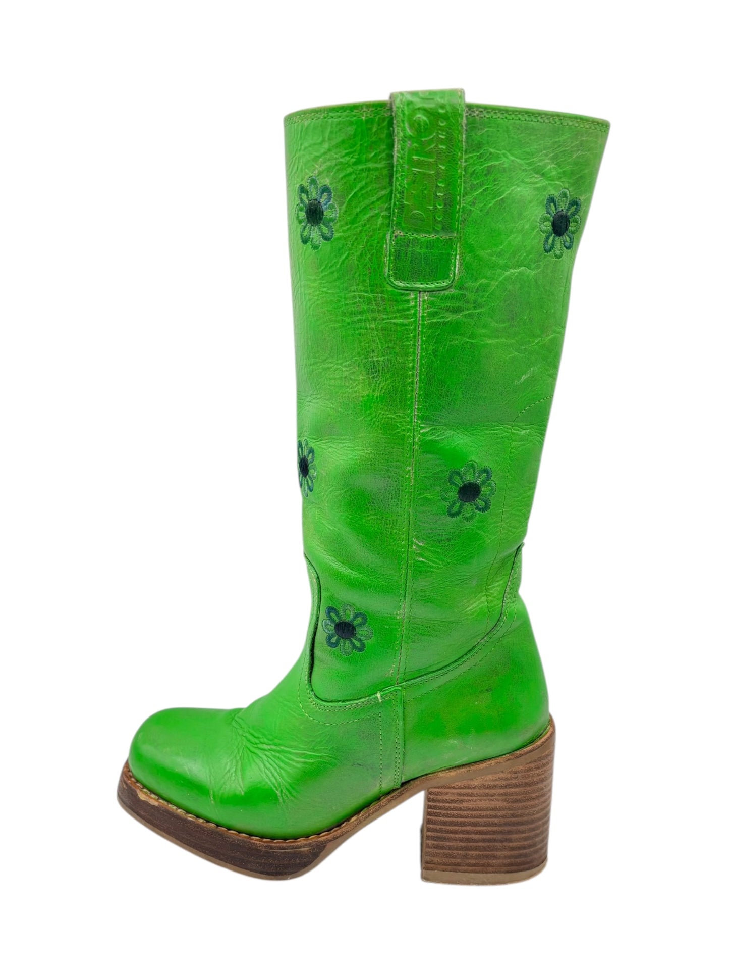 Vintage Destroy green leather boots size 37