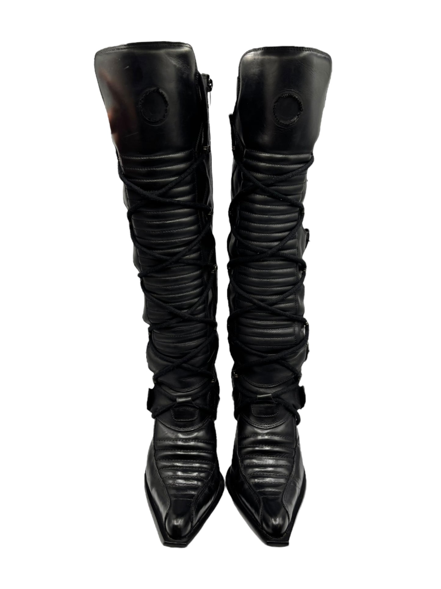 Vintage New Rock knee high leather biker heels size 38