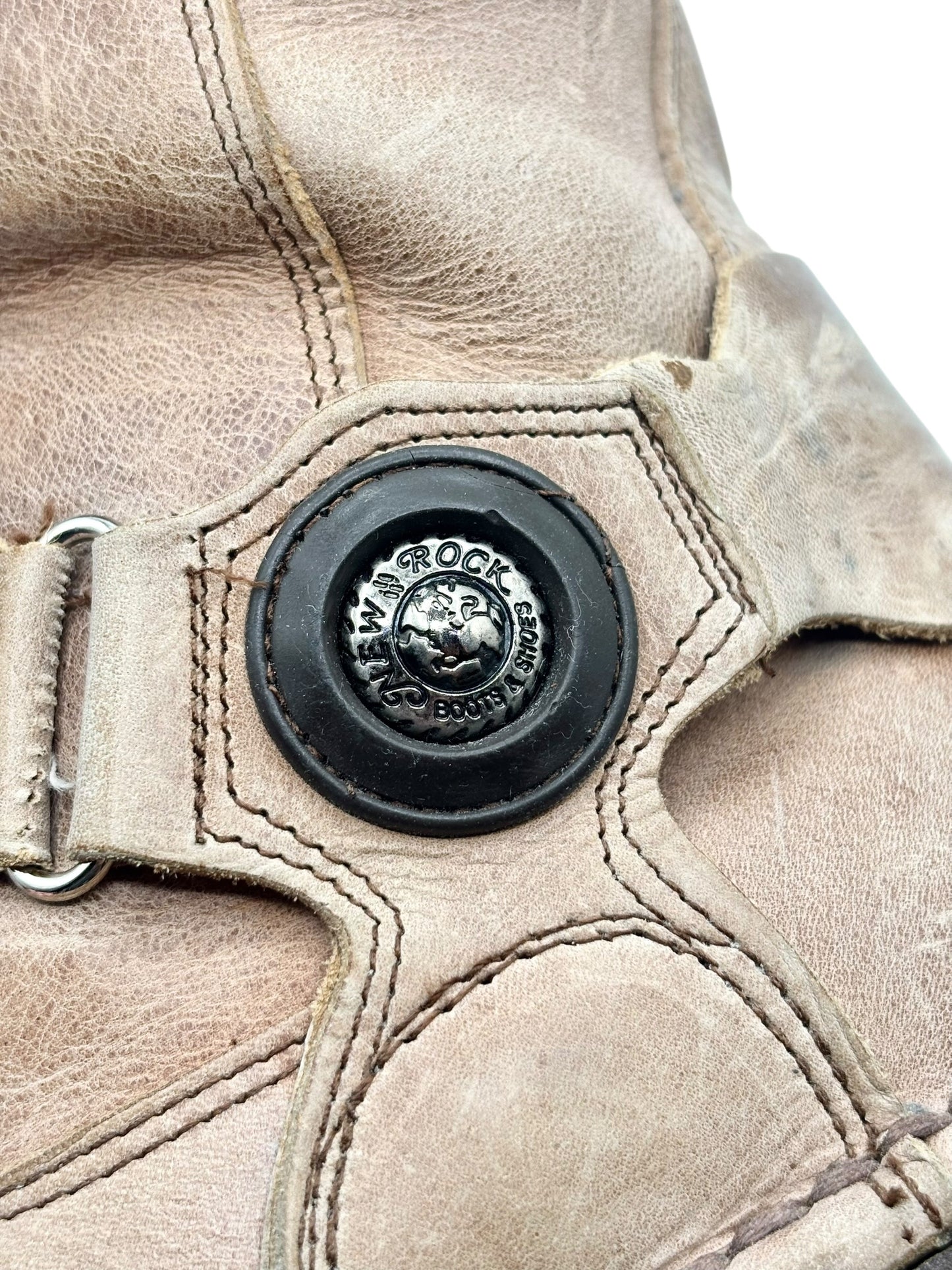 Vintage New Rock beige leather biker boots size 40