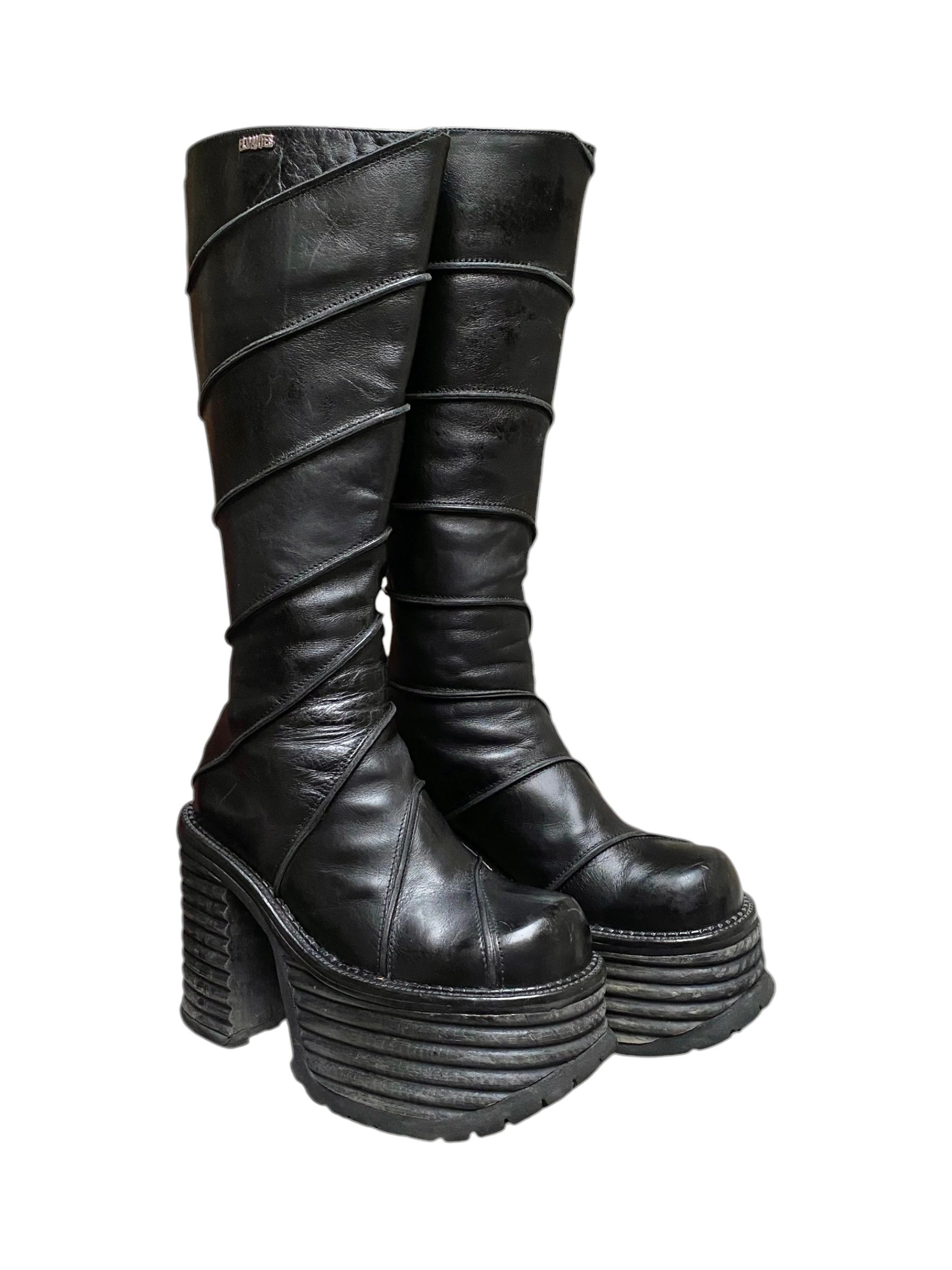 Vintage El Dantes block platform leather boots size 37