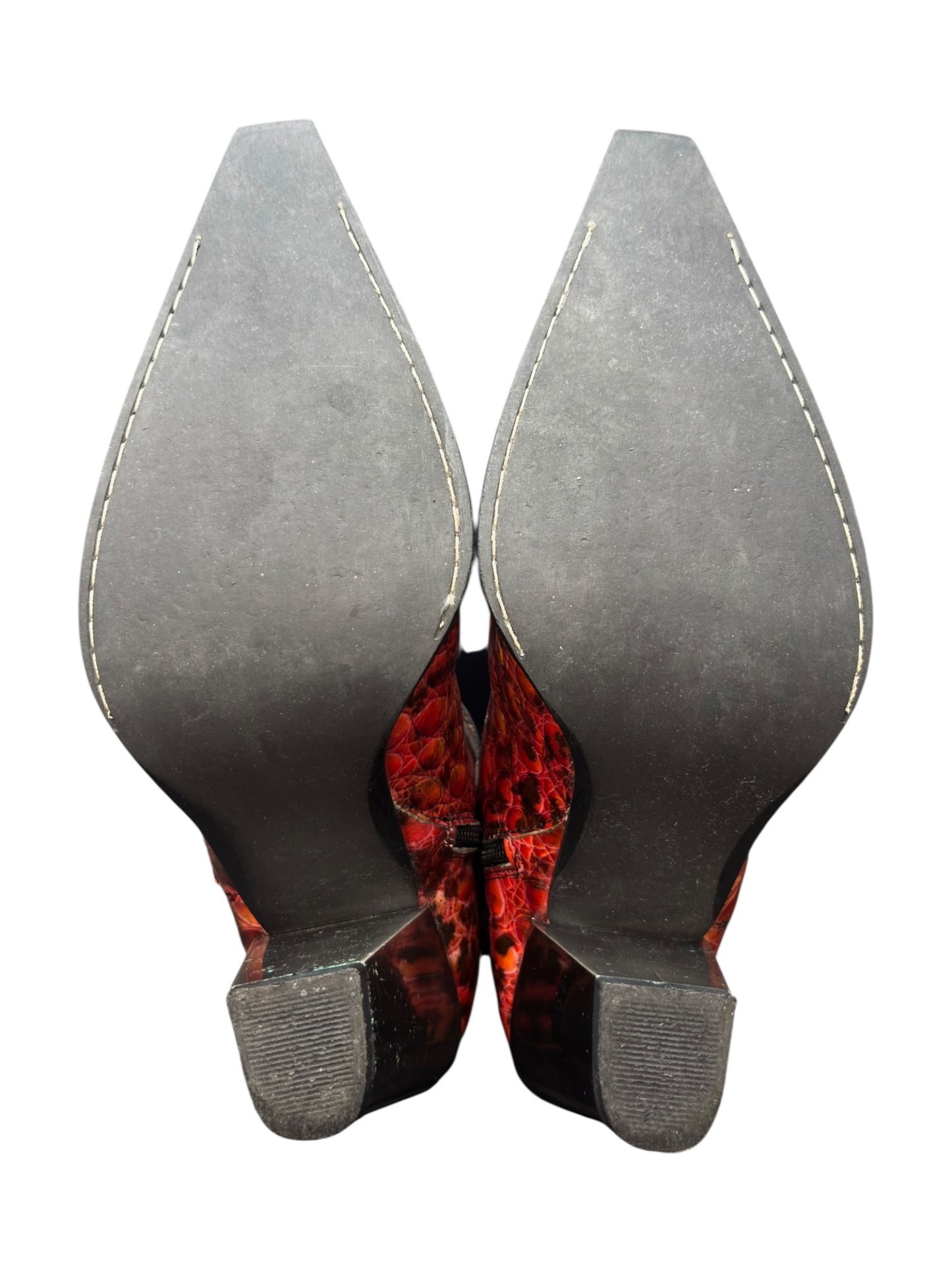 Vintage New Rock ruby mid-calf leather biker heels size 41