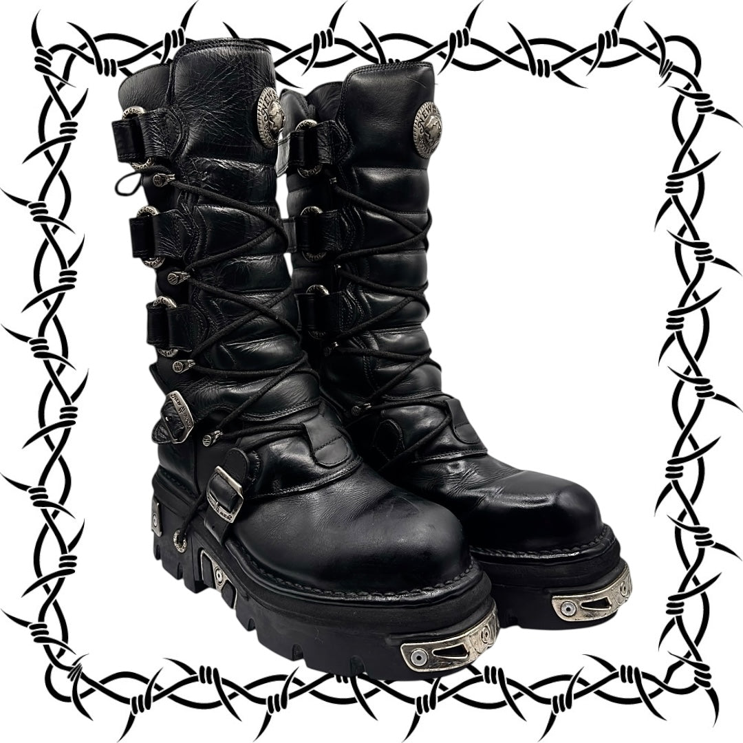 Vintage New Rock knee high reactor leather boots size 44