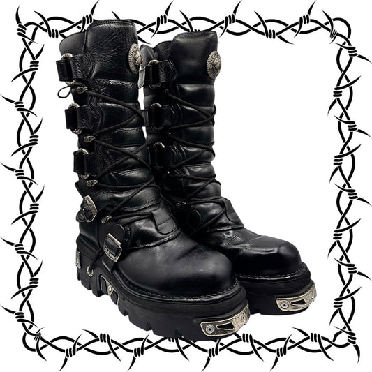 Vintage New Rock knee high reactor leather boots size 44