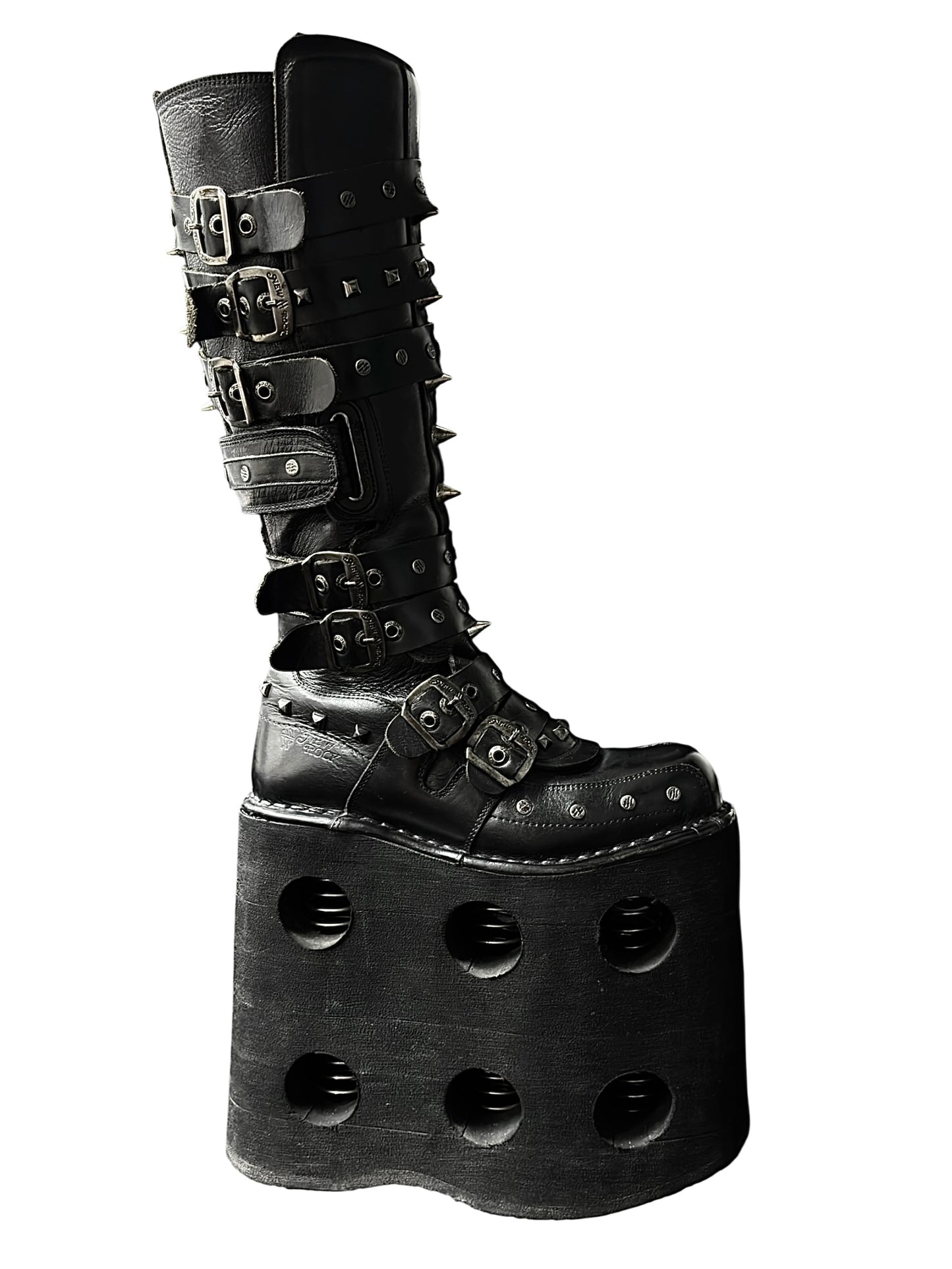 Super rare, vintage New Rock studded double neptuno knee high platform boots size 40