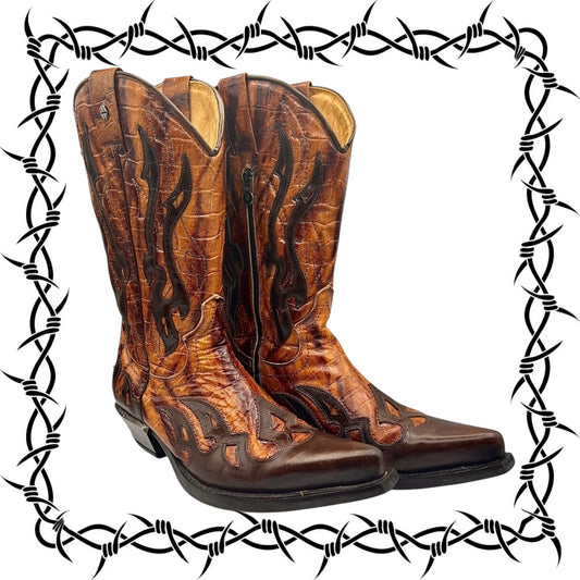 Beautiful vintage New Rock brown/orange colored cowboy boots size 44