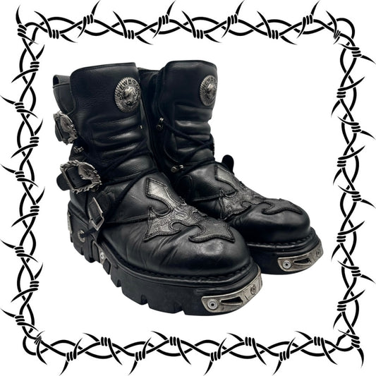 Vintage New Rock cross reactor leather platform boots size 44