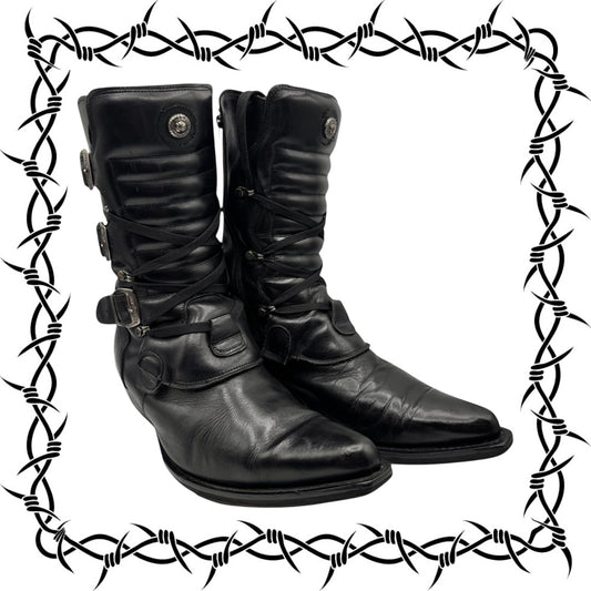 Beautiful vintage New Rock black leather cowboy boots size 44