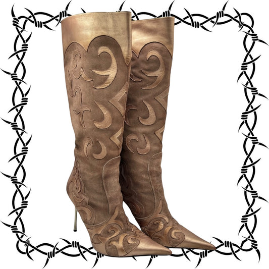 Beautiful vintage El Dantes brown colored pointy leather boots size 36